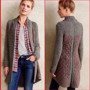 Anthropologie Moth Wool Blend Gray Long Line Knit Cardigan Sweater Women's Small